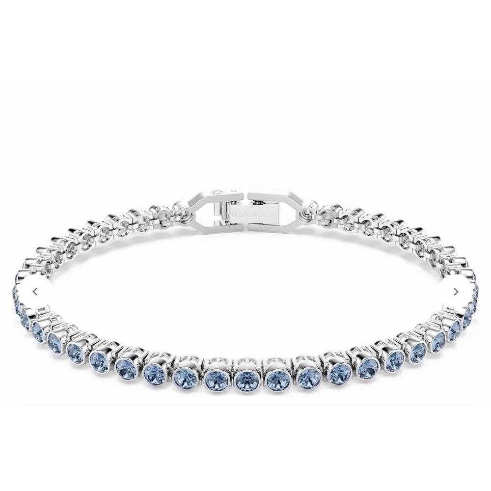 Swarovski Imber Emily Tennis bracelet Round cut, Blue, Rhodium plated 5734239